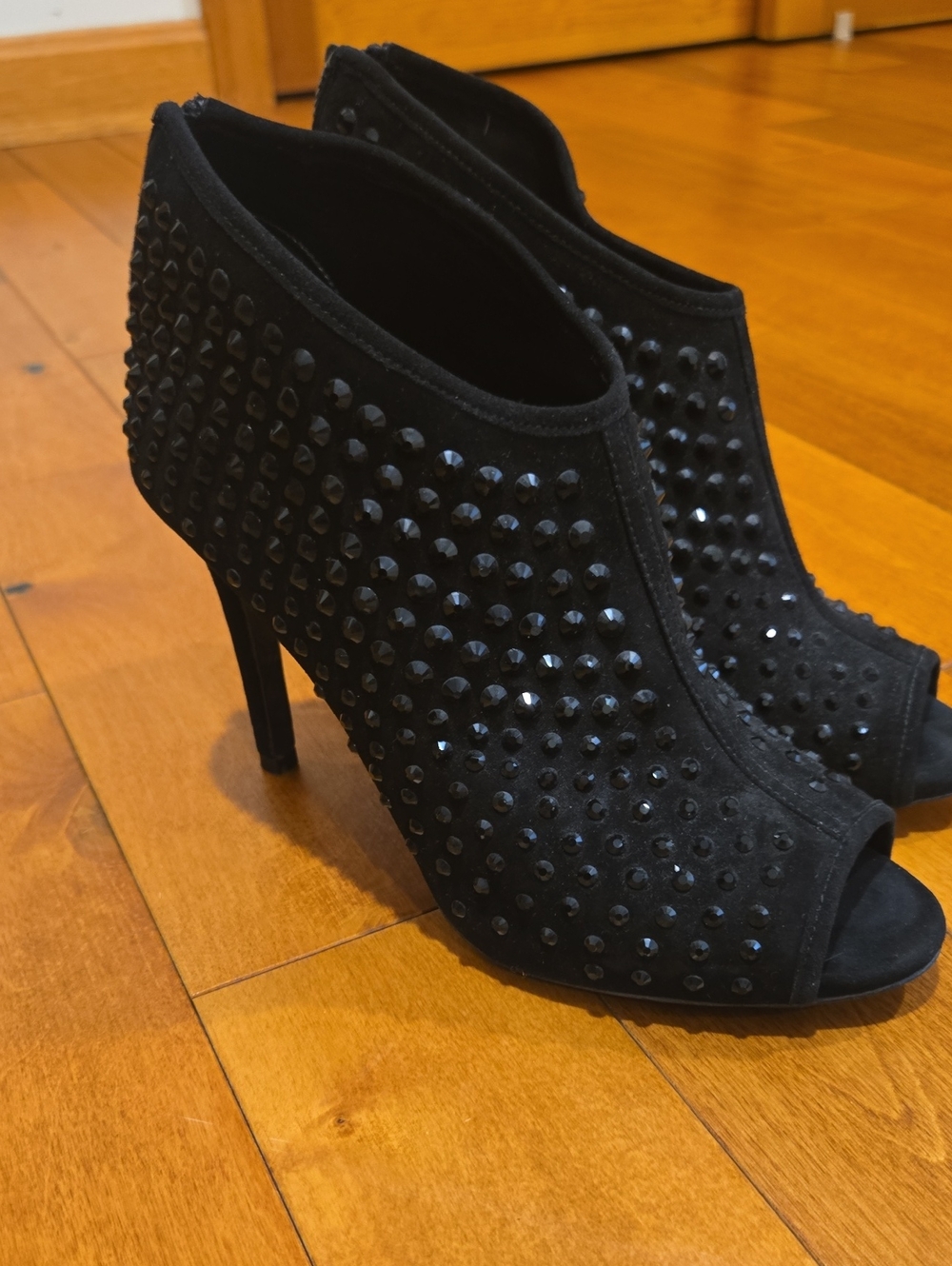 MICHAEL Michael Kors Black Studded Peep-Toe Stiletto Booties